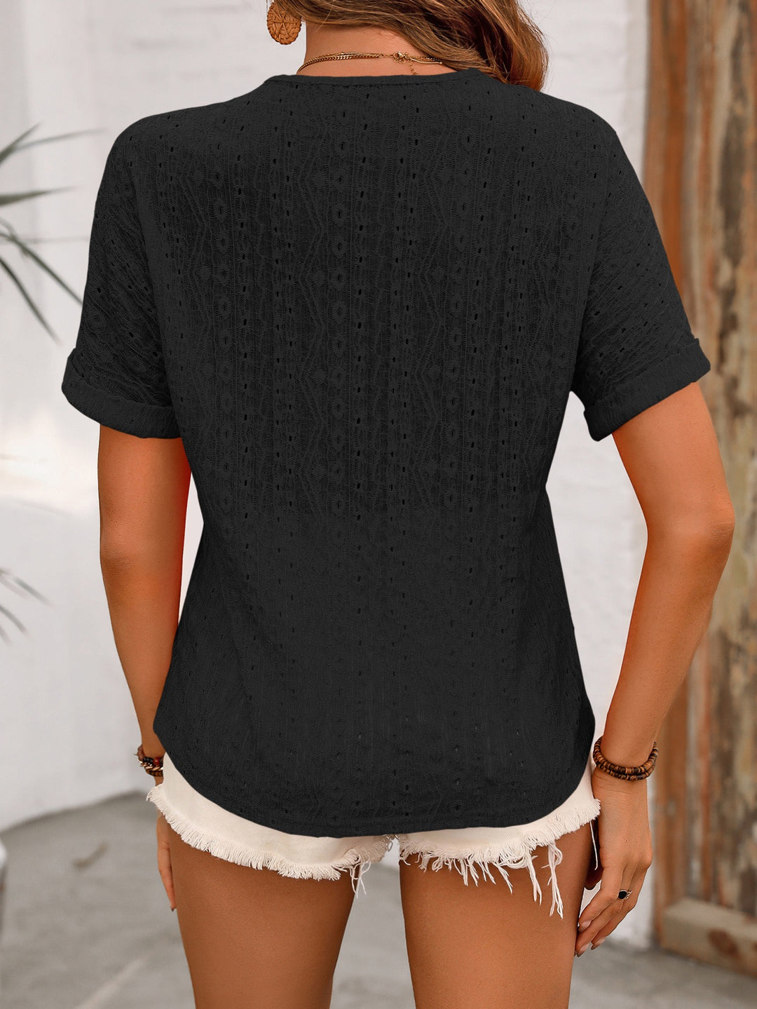 Black V-Neck Sleeves Shirt Style Top