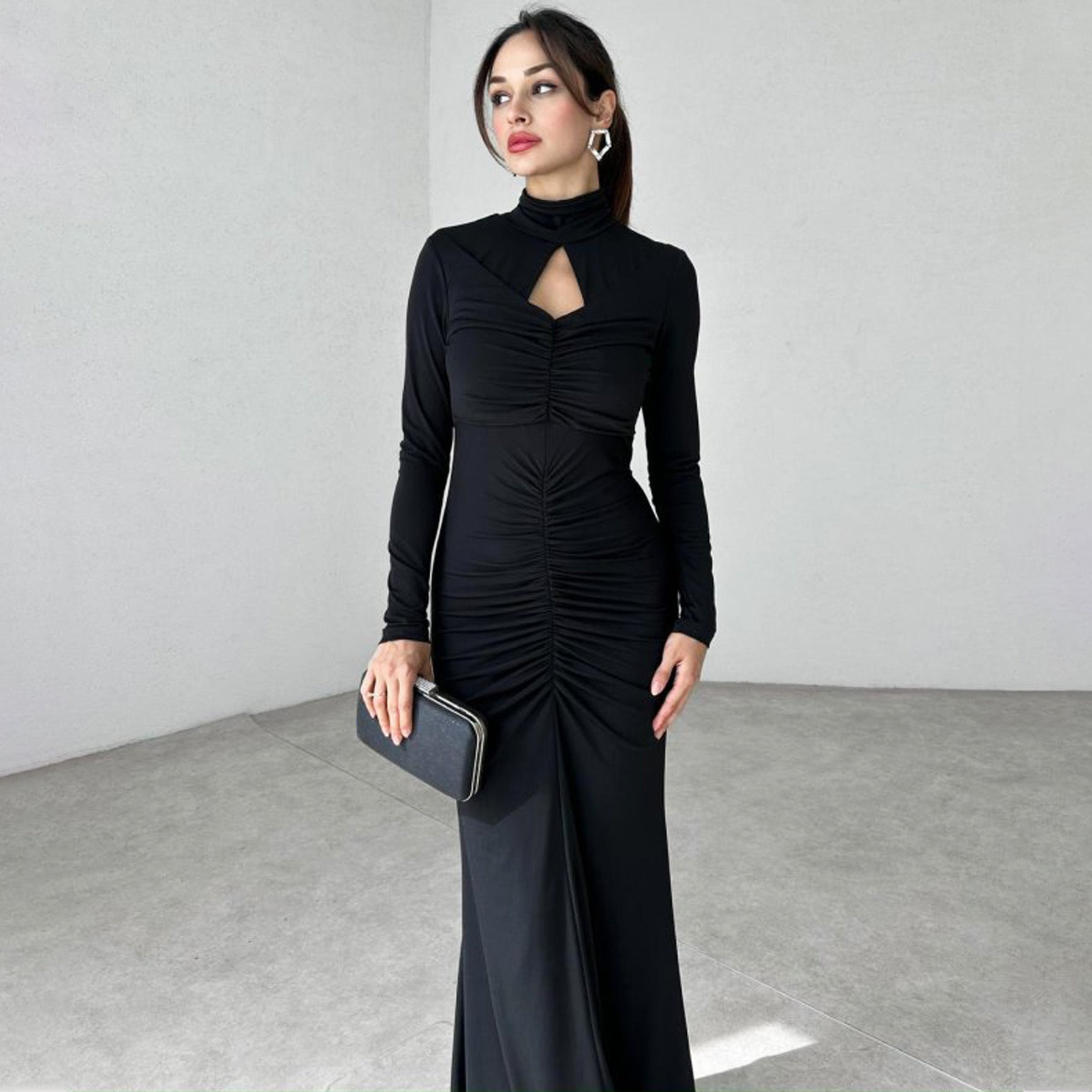 Black High Neck Triangle Cut Out Dress