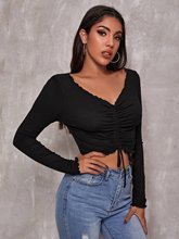 Black Plunge Neck Centre Ruched Top