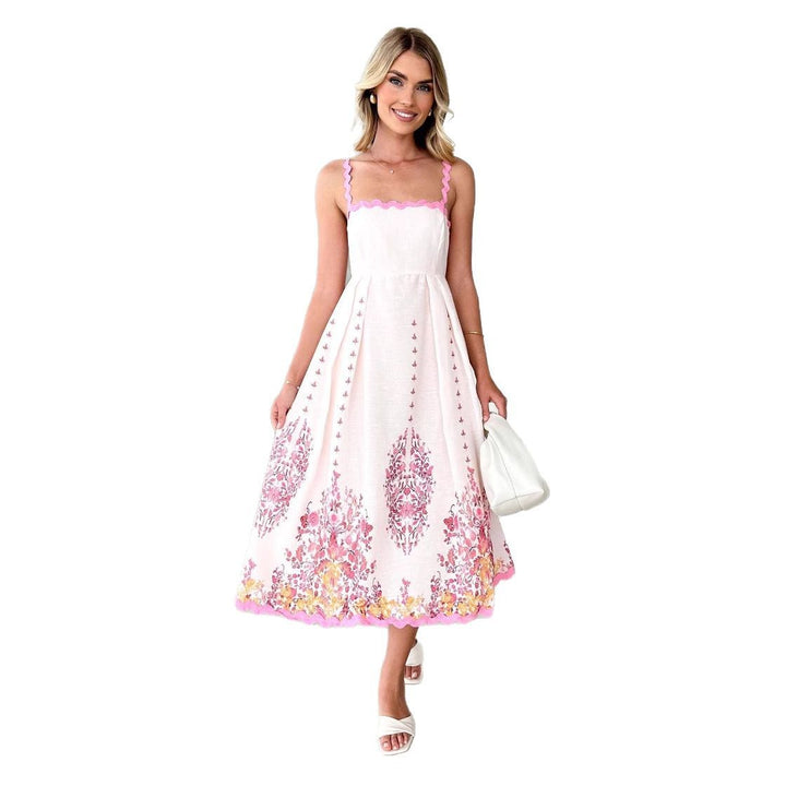 Pink Scallop Strap Midi Dress
