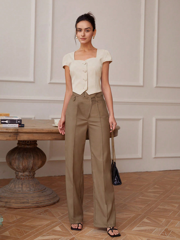 Cream Front Button  Top