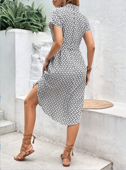 White Round Hem Shirt Dress