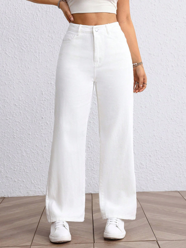 White Clean Washed Wide Leg Jeans