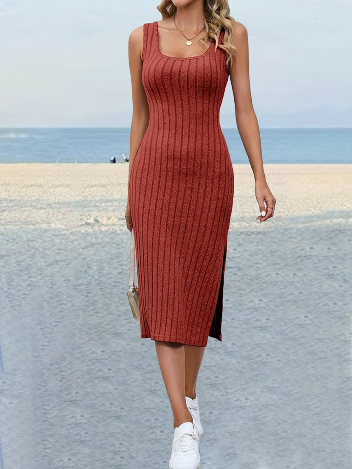 Orange Sleeveless Scoop Neck Bodycon Dress