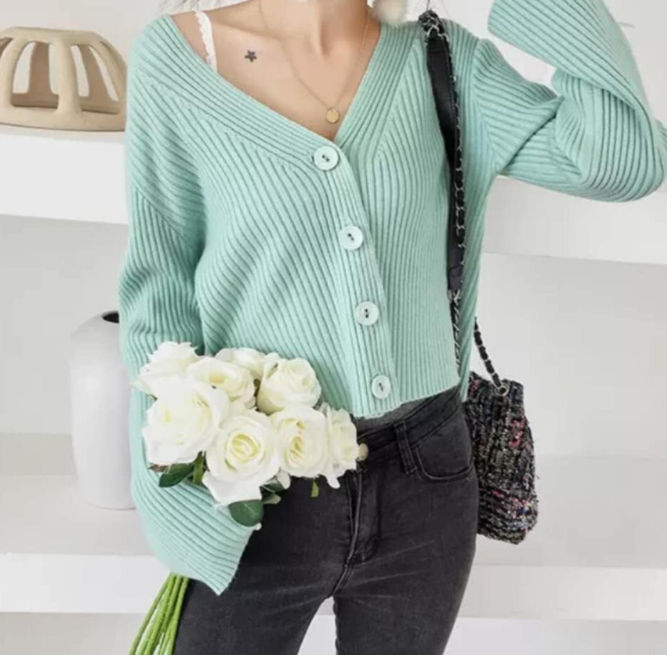 Sea Green Full Sleeve Buttoned Cardigan