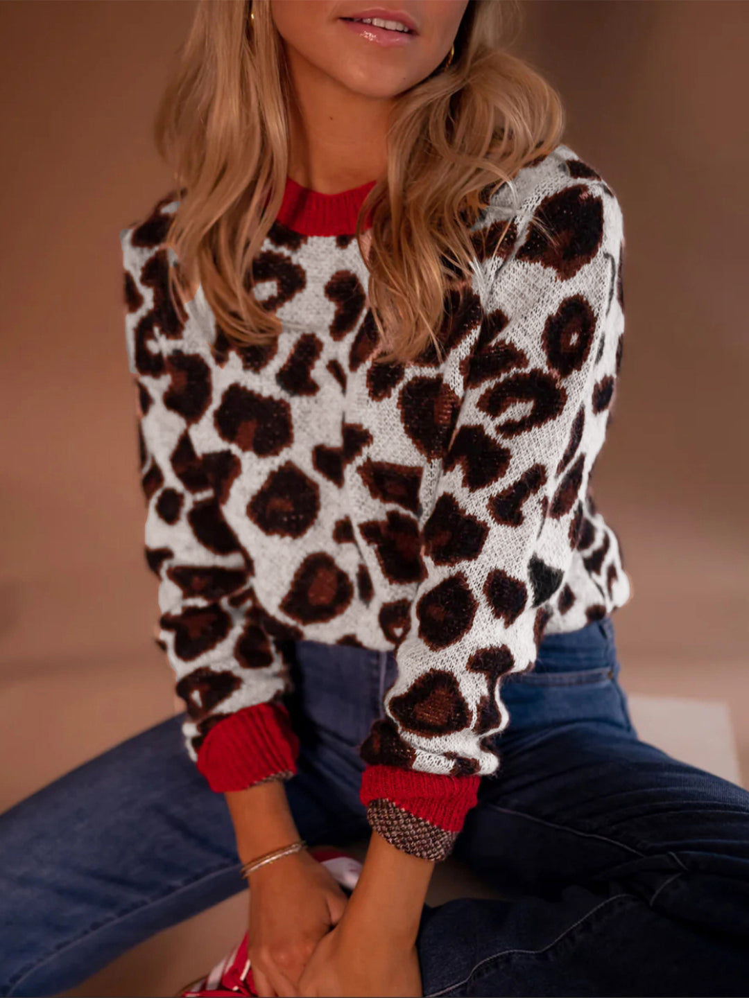 White Full Sleeves Printed Sweater