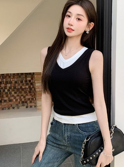 Black Twofer Look Tank Top