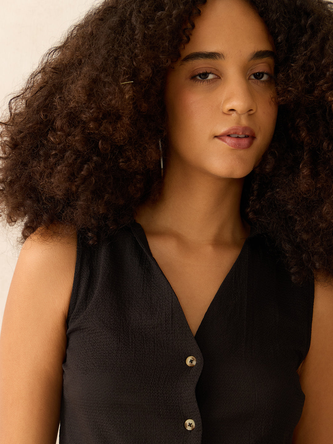Black Textured Cropped Shirt