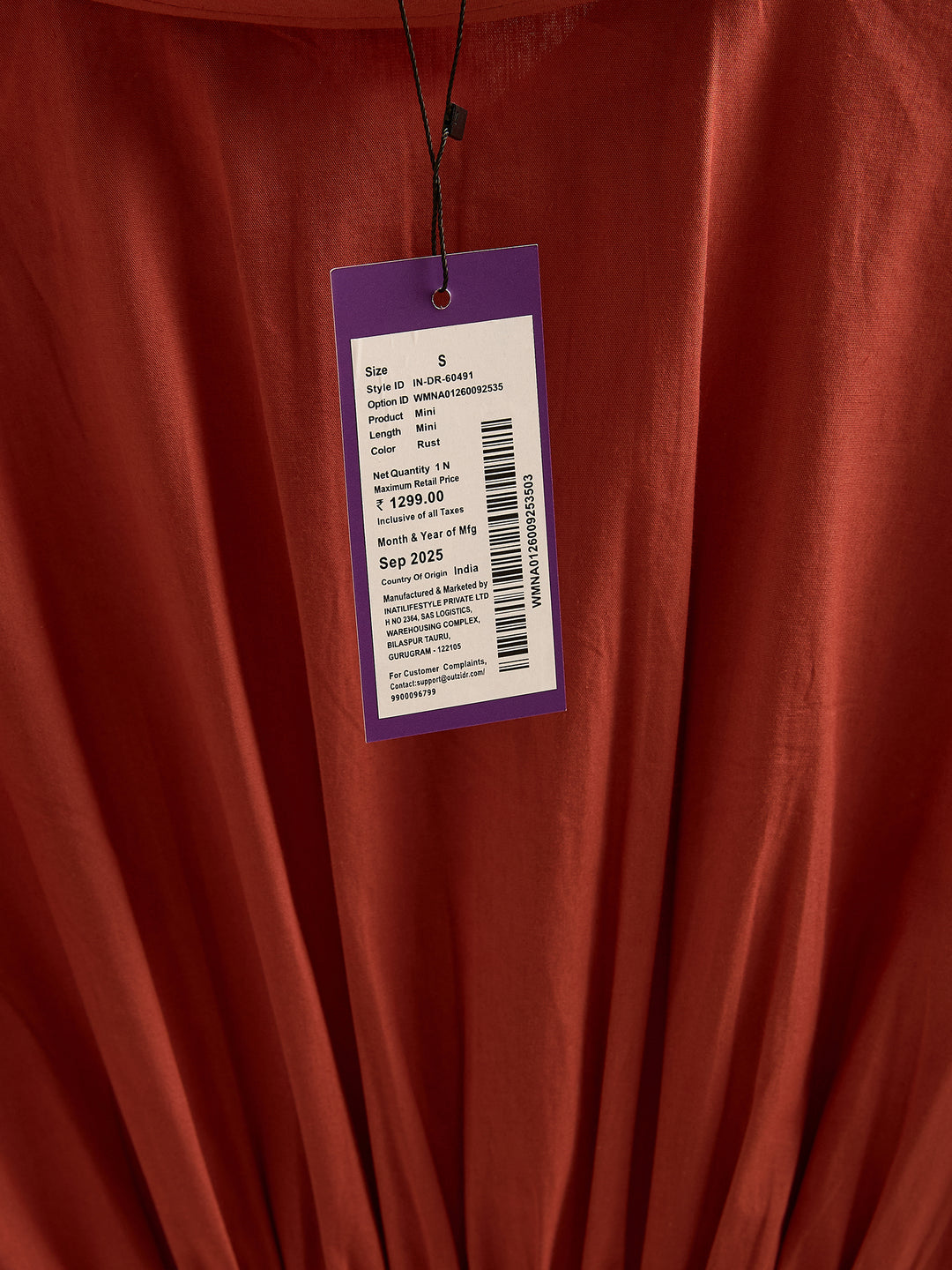 Rust Dolman Fit Printed Shirt Dress With Belt Detail