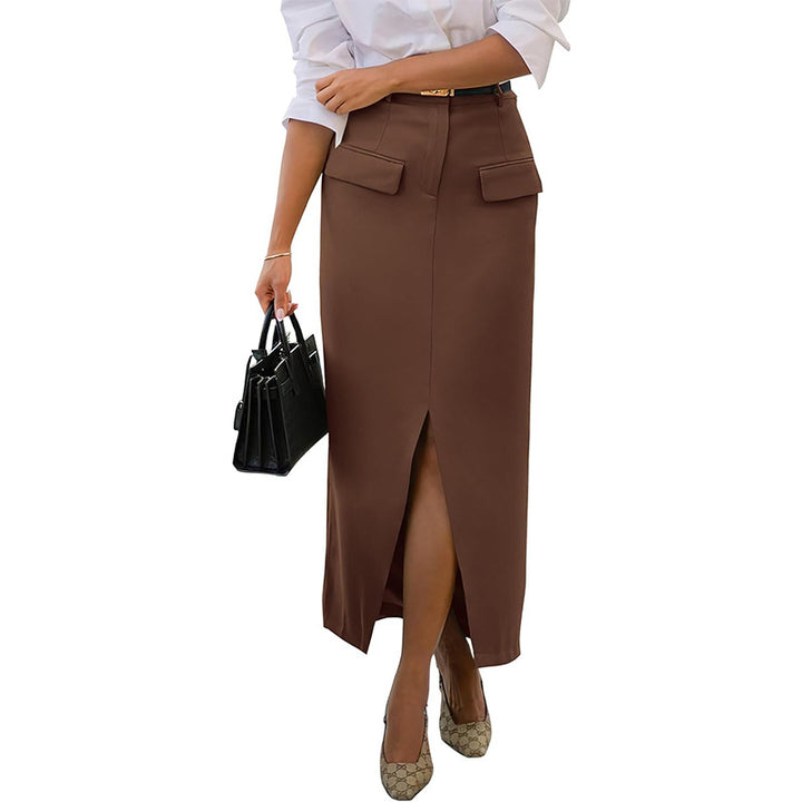 Brown Pencil Fit Skirt With Cargo Pockets