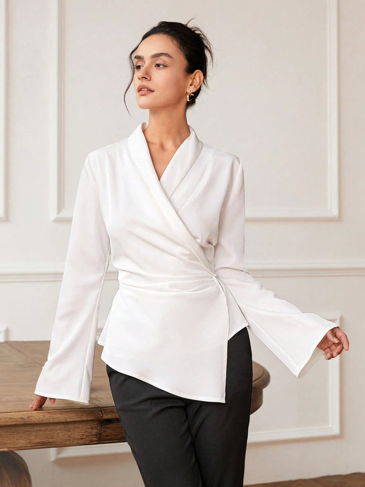 White  Bell Sleeve Wrapped Detail Top