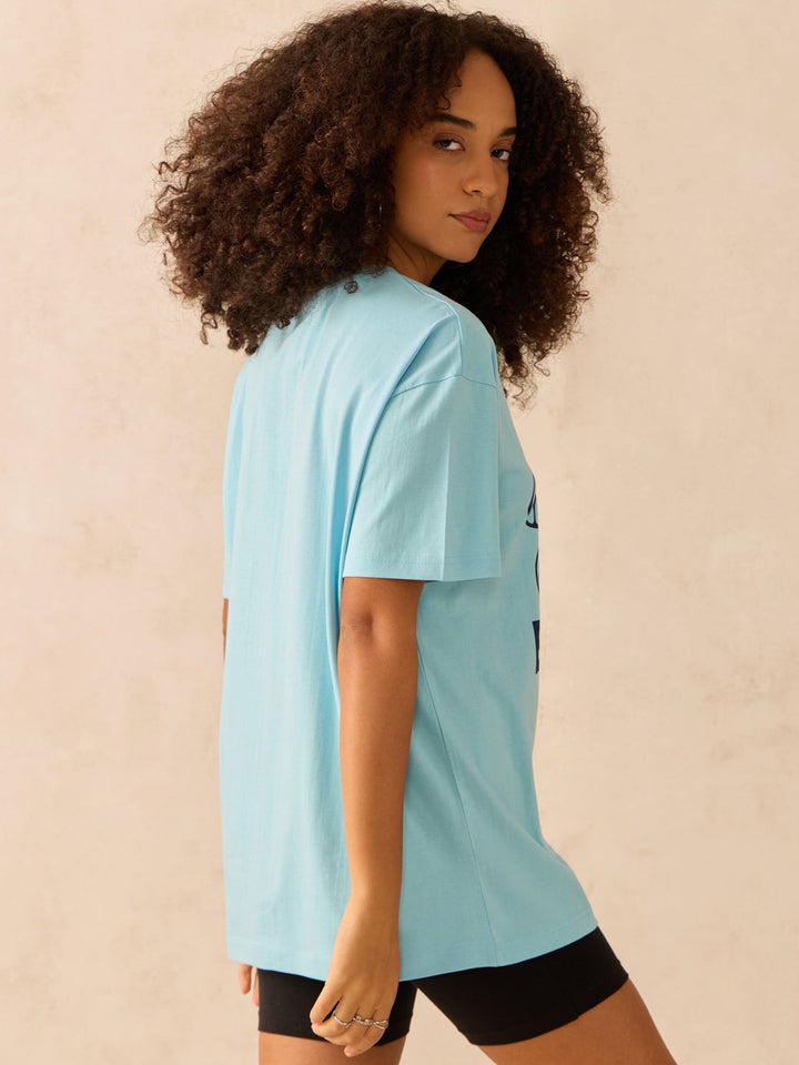 Blue Crew Neck Graphic Tshirt