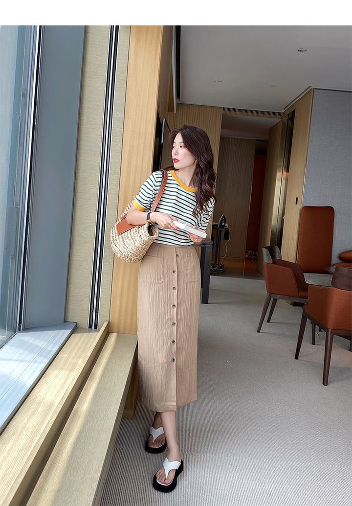 Blue Contrast Hem Striped Top