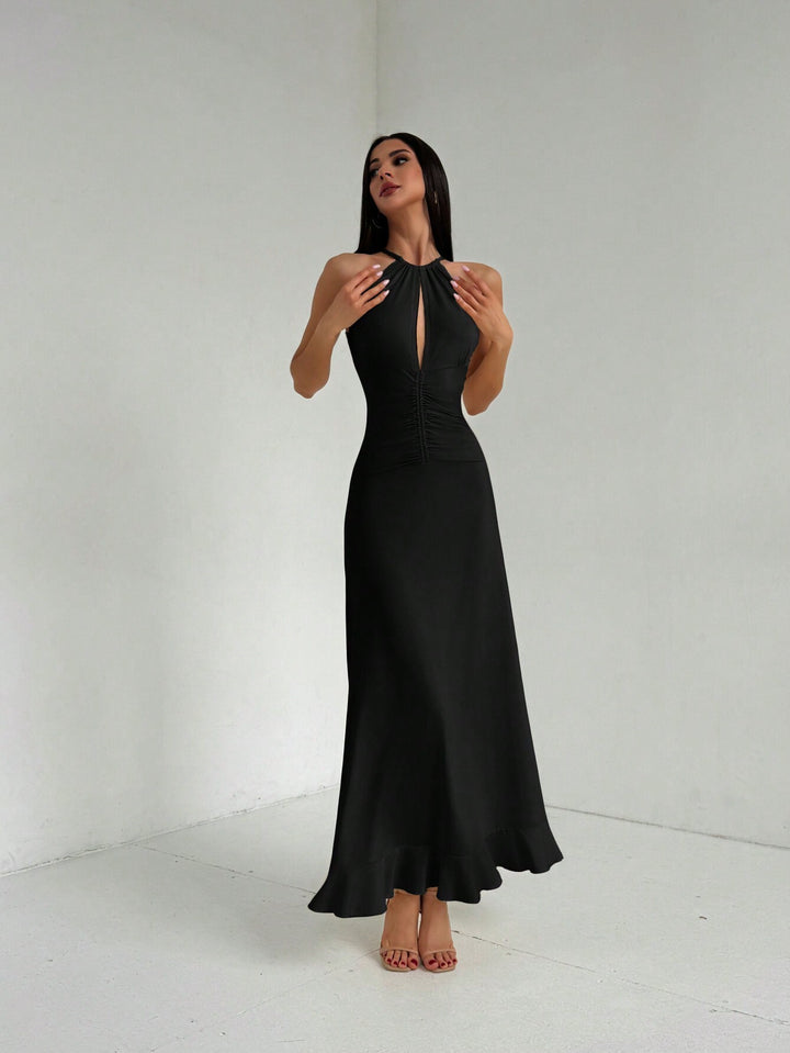 Black Halter Neck Midi Dress