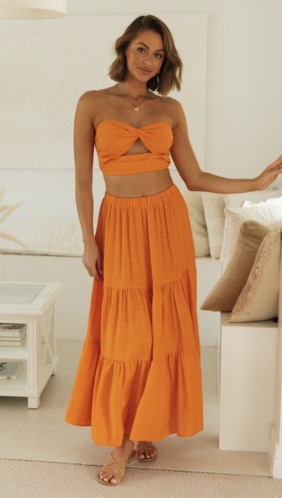 Orange Top And Skirt Co-Ord Set