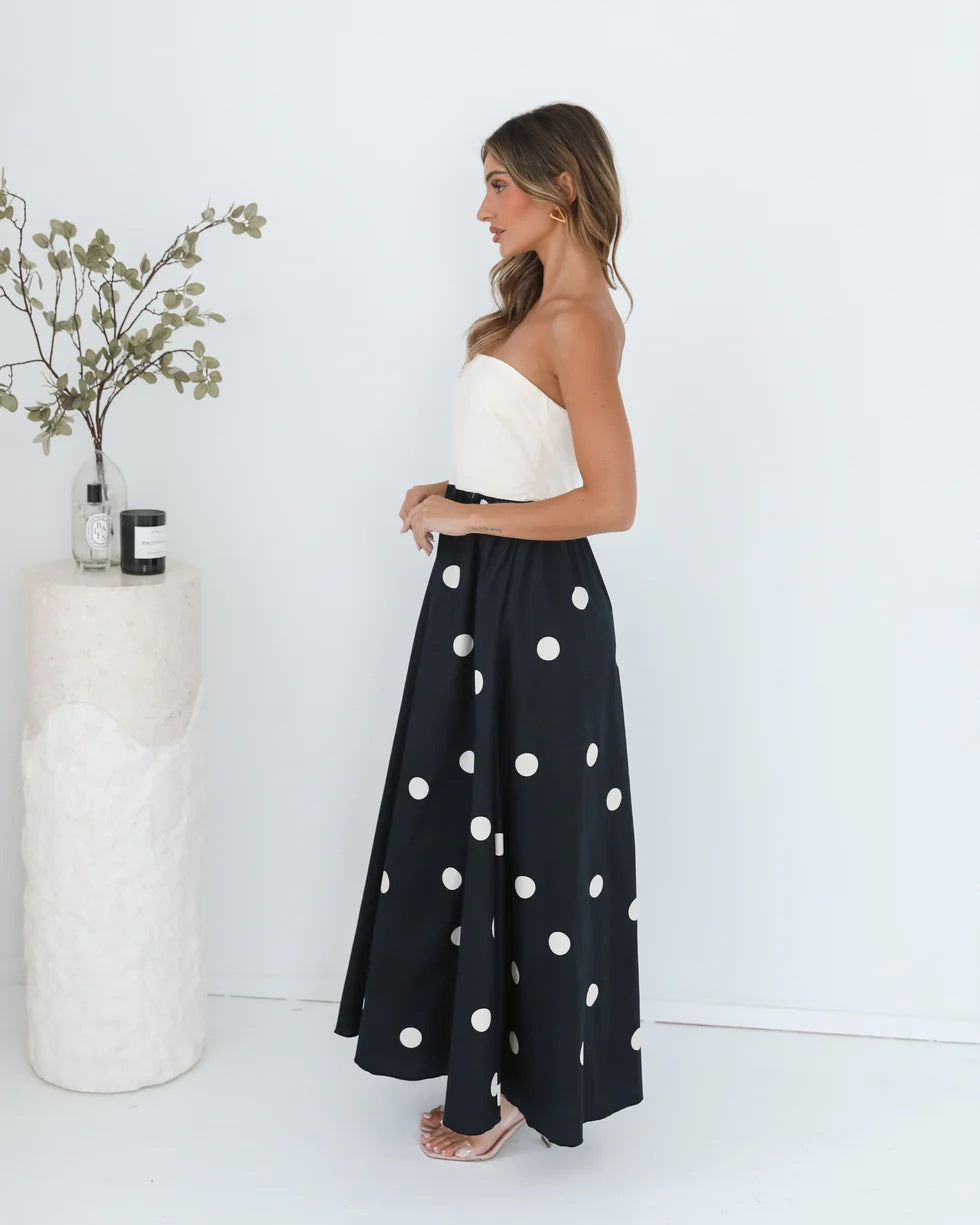 Black Strapless Polka Dot Dress