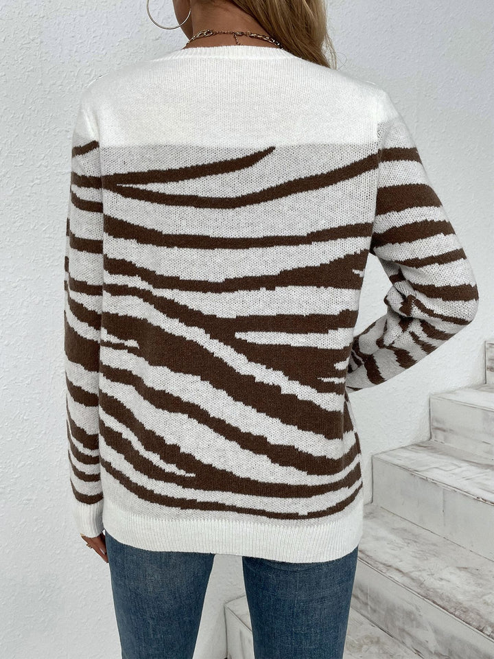 Cream Full Sleeves Animal Printed Cardigan