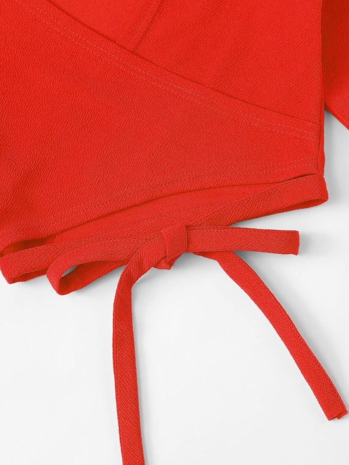 Red Butterfly Sleeve V Neck Wrap Top