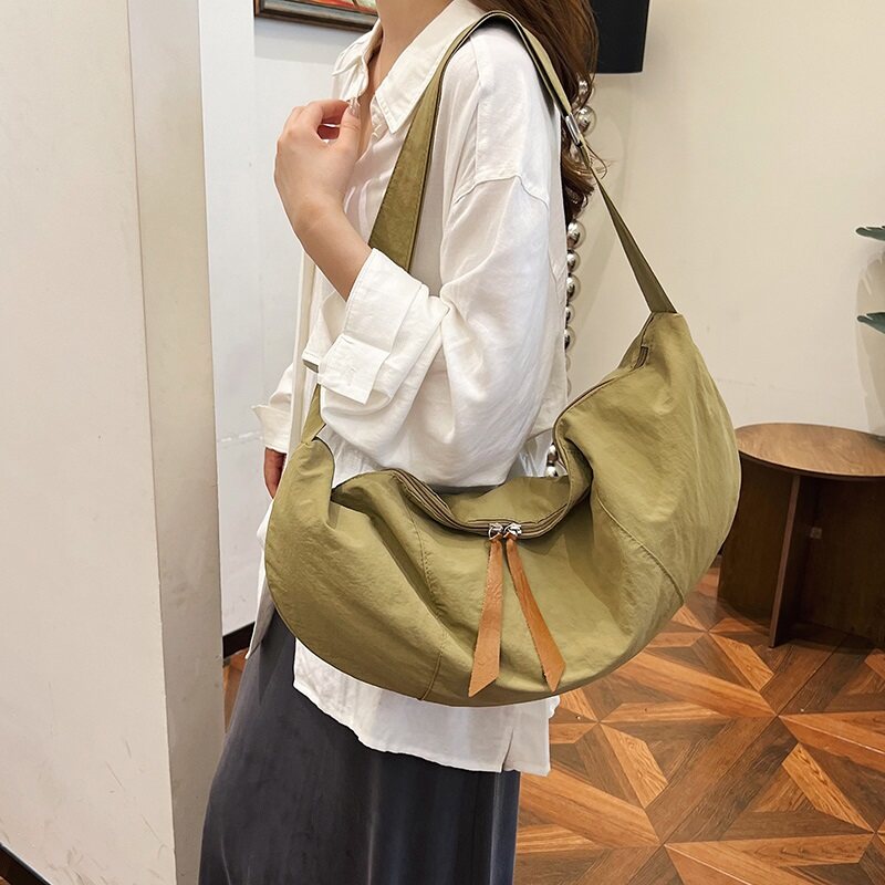 Khaki Solid Shopper Hobo Bag