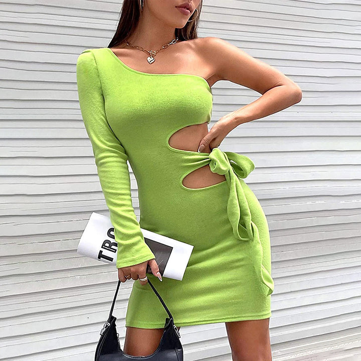 Green One Shoulder Waist Cut-Out Detail Dress