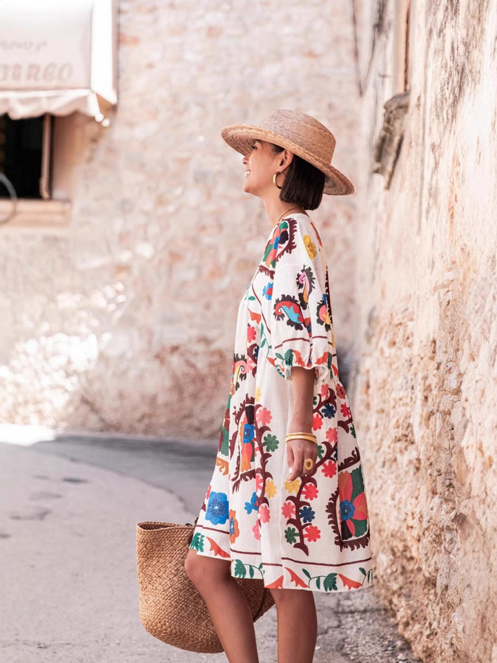 Multi Printed V-Neck Dress