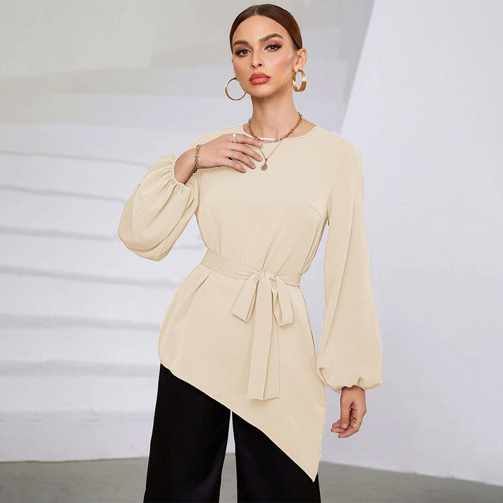 Cream Bishop Sleeve Asymmetrical Hem Top