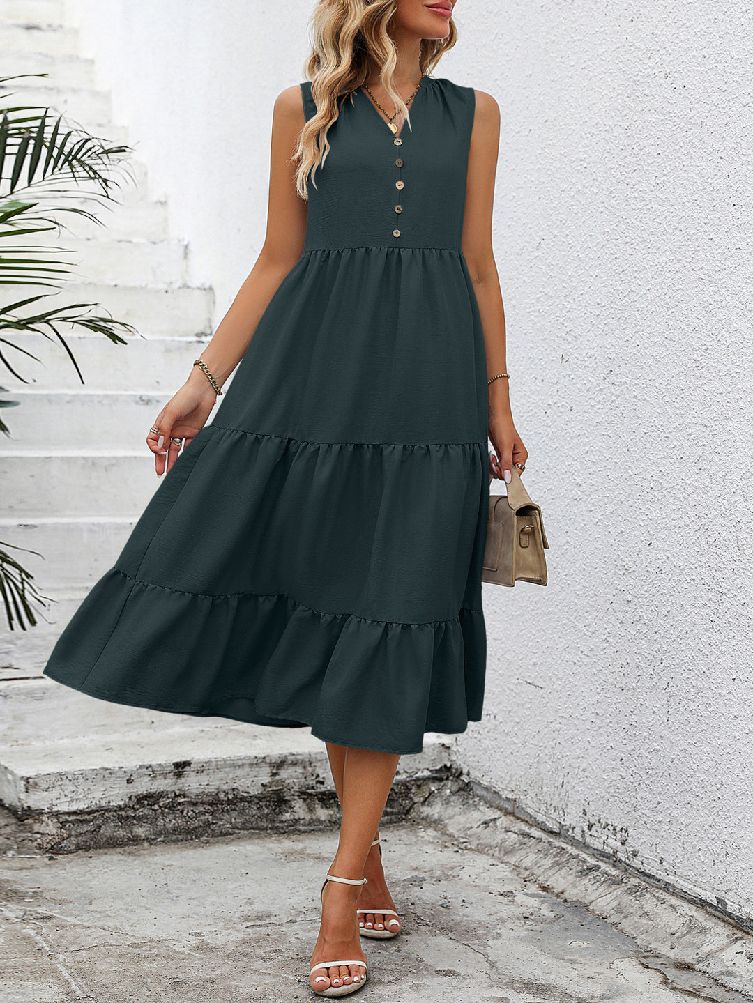 Grey Sleeveless V-Neck Dress