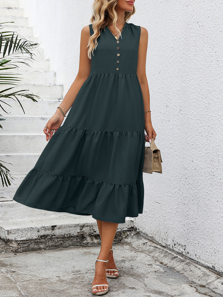 Grey Sleeveless V-Neck Dress