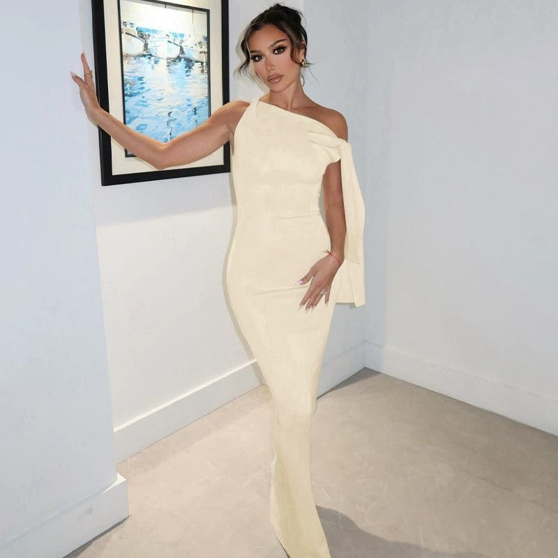 Peach One Shoulder Maxi Dress