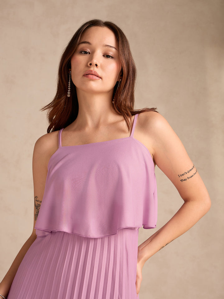Pink Strappy Pleated Maxi Dress