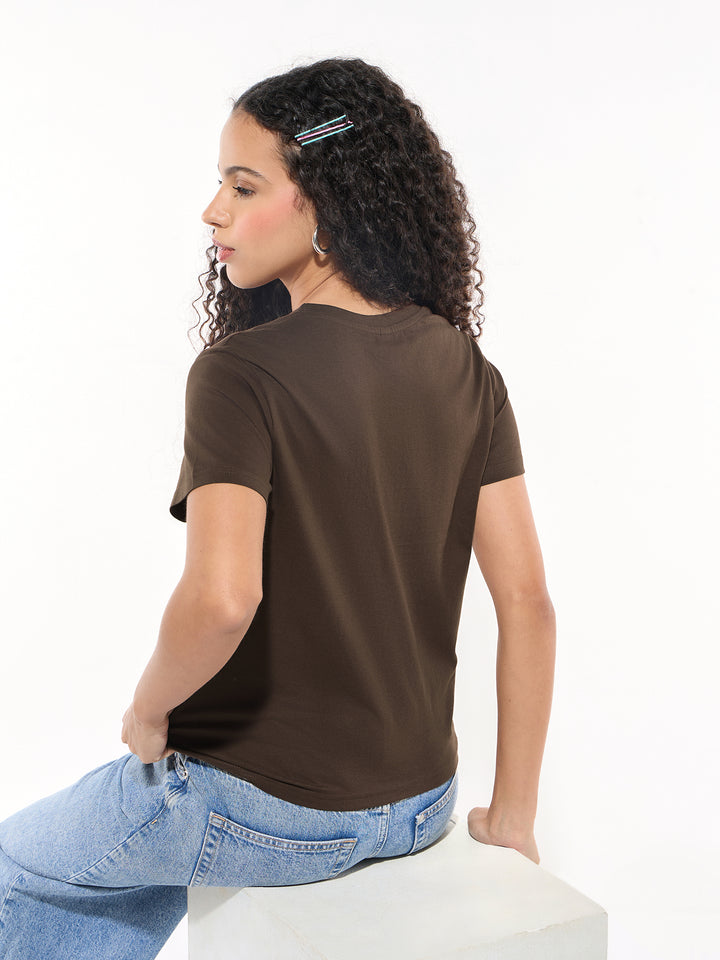 Brown Crew Neck Graphic Tshirt