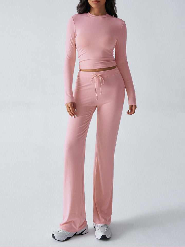 Pink Solid Fitted Top And Pant Co-Ord Set