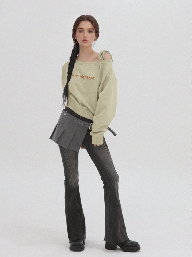 Grey One Cold Shoulder Printed Sweatshirt
