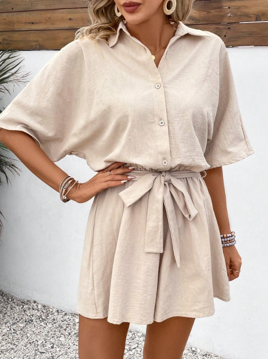 Khaki Co-Ord Set With Shirt And Shorts