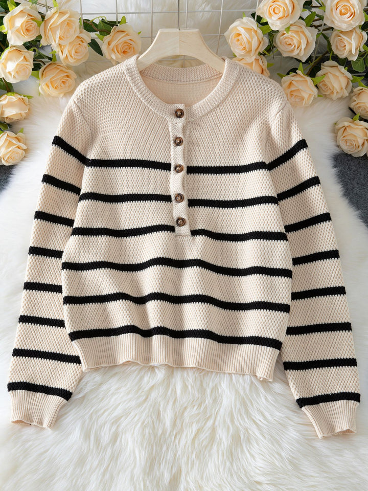 Cream Full Sleeves Striped Cardigan