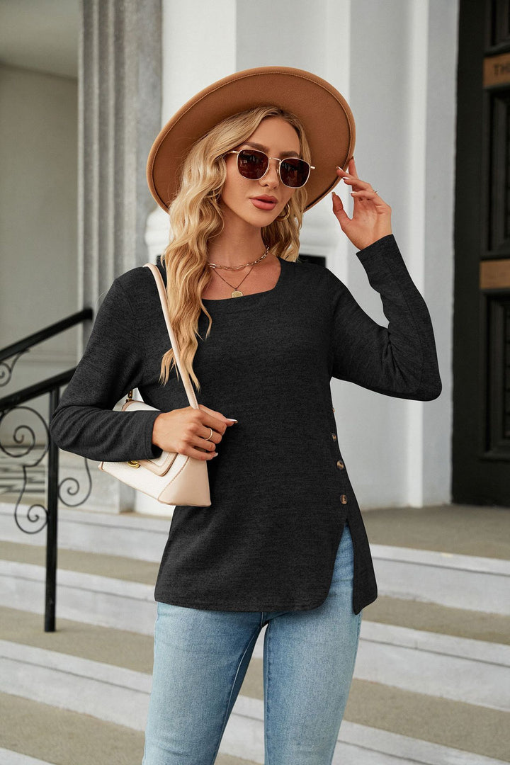 Black Full Sleeve Side Slit Top