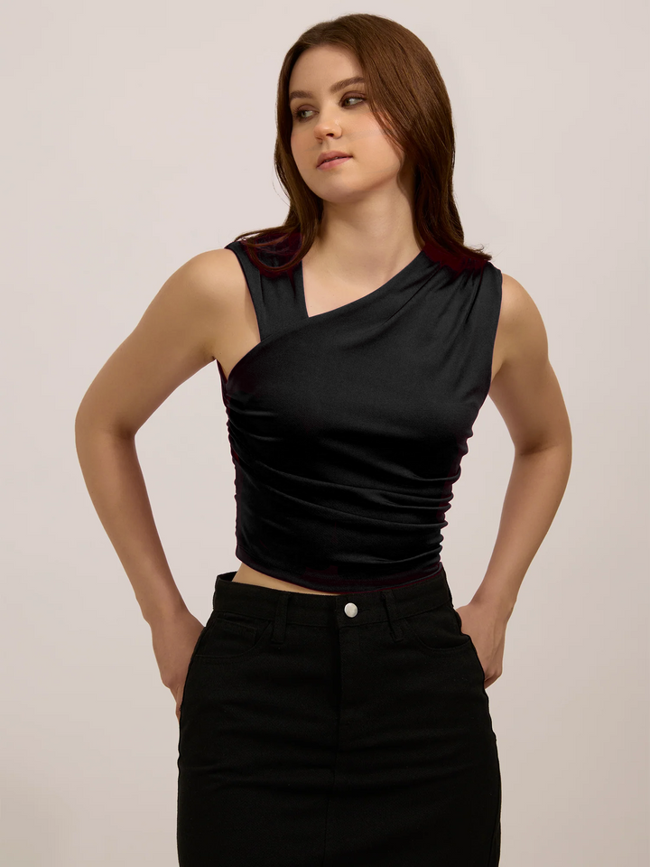 Black Fitted Ruched Top