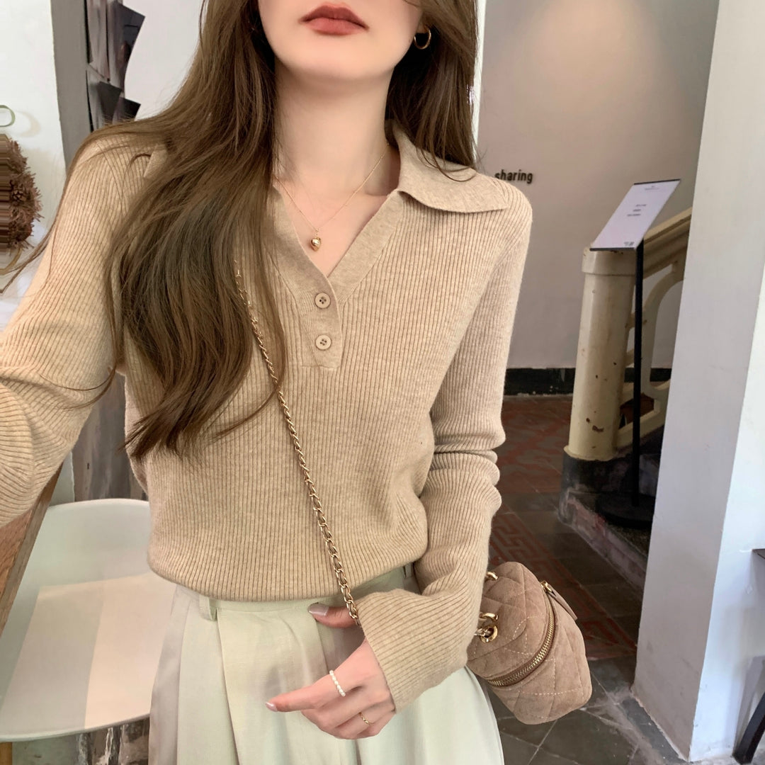 Khaki Collared Knit Top 1457