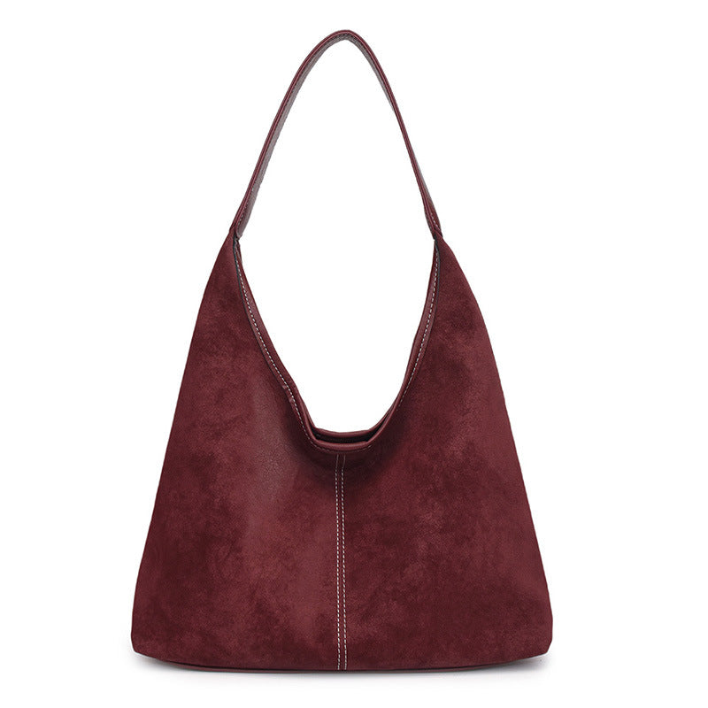 Burgundy Smooth Crescent Zip-Up Hobo