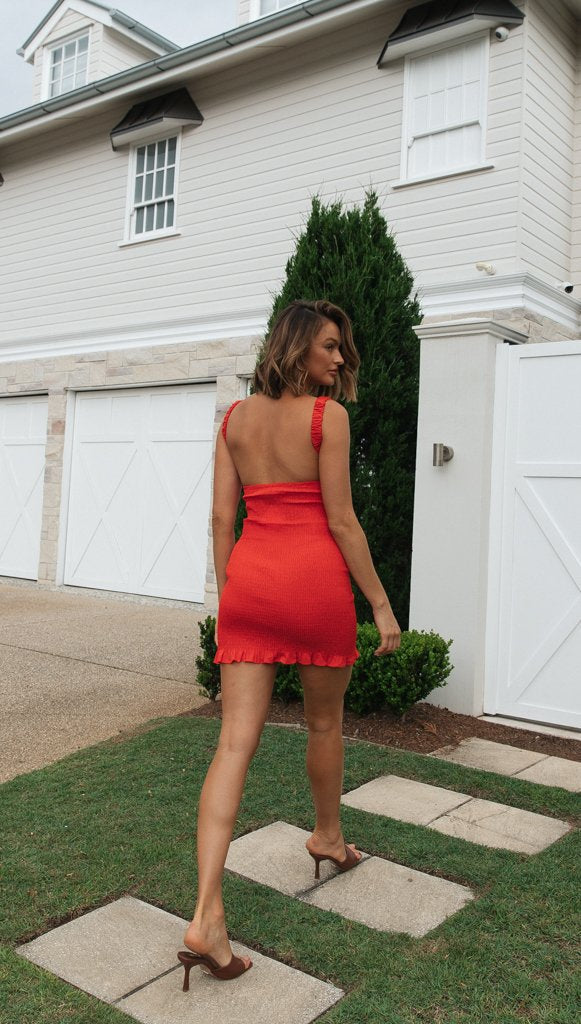 Red Sleeveless Smocked Dress