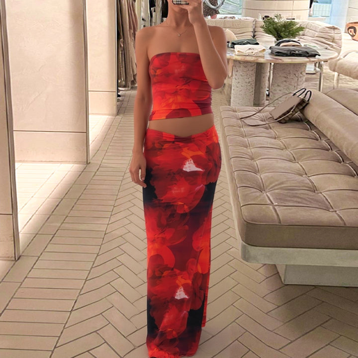 Multi Color Tube Top With Skirt Co-Ord Set