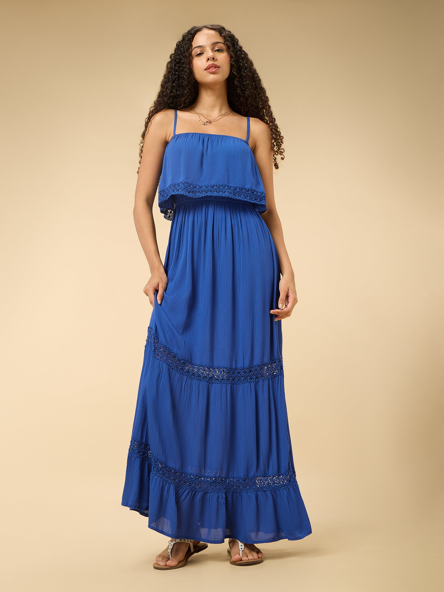 Blue Noodle Strap Tired Dress