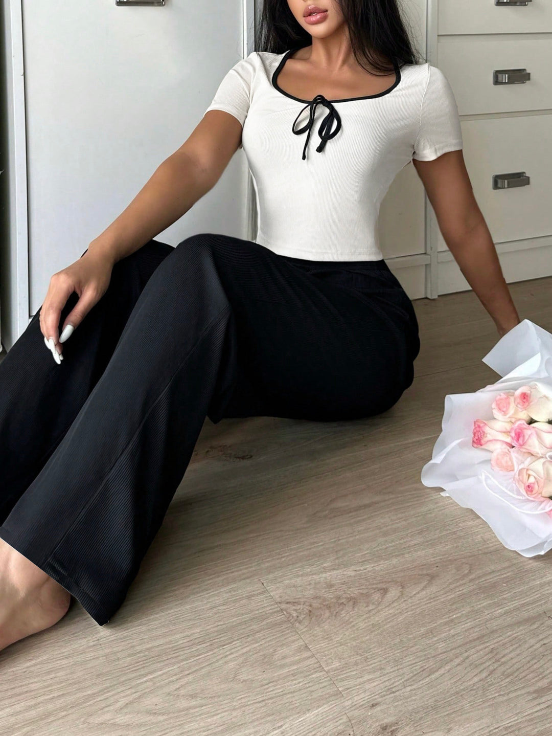 White Short Sleeve Fitted Top