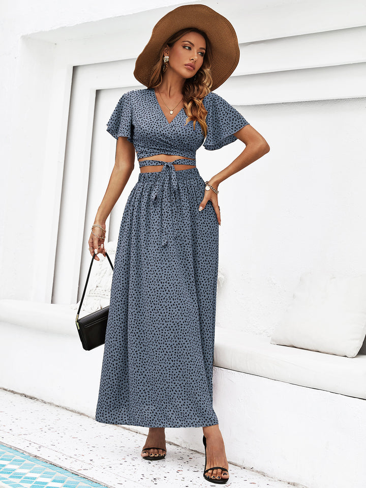 Blue Maxi Skirt And Cropped Top With Tie Up Co Ord Set