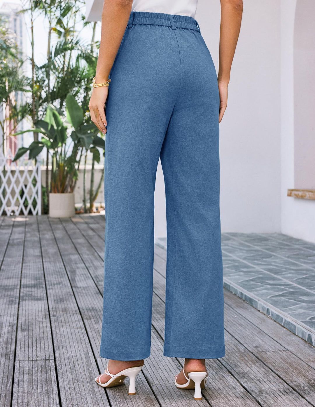 Blue Front Pockets Straight Leg Trouser
