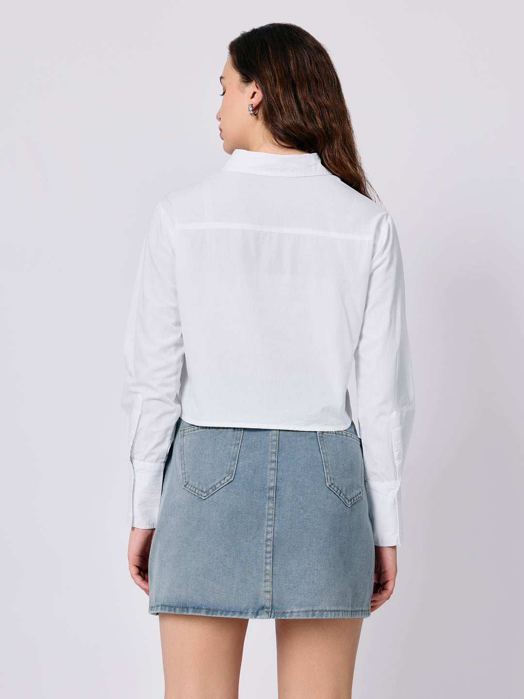 White Cropped Fitted Shirt
