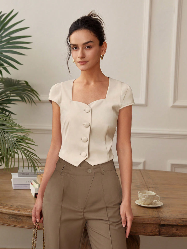 Cream Front Button  Top