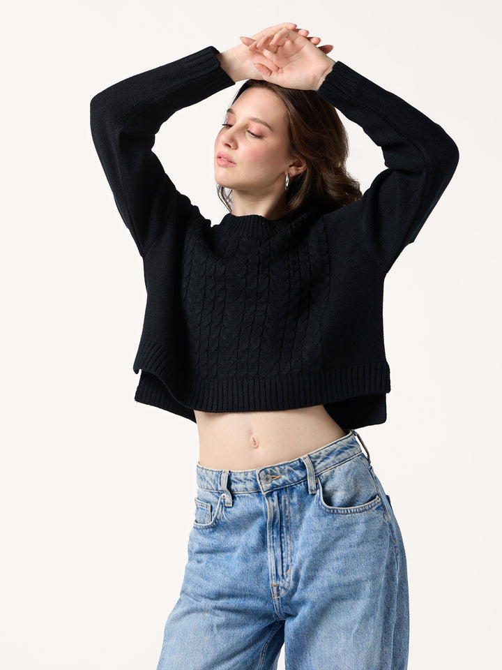 Black Chunky Cable Knit Sweater