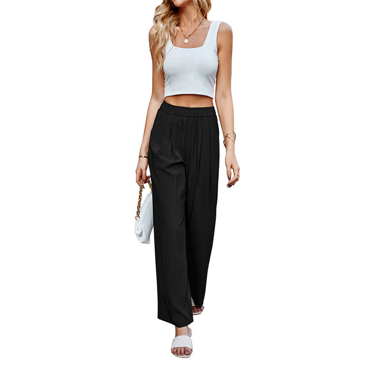 Black Textured Wide Leg Trouser