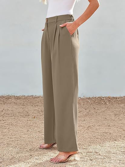 Taupe Wide Leg Pleated Pants